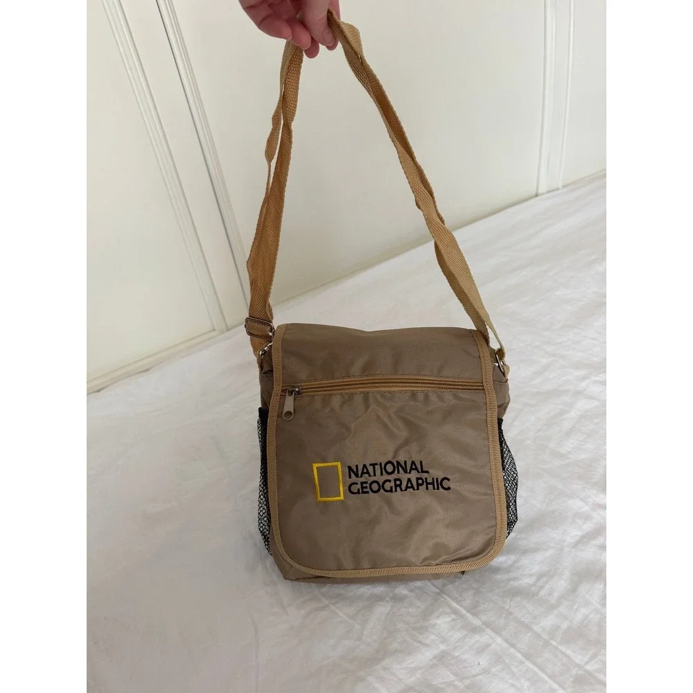 National Geographic Tan Khaki Crossbody Messenger Bag Nylon Travel Utility Pouch
